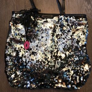 Betsey Johnson Black and Silver Sequin Tote